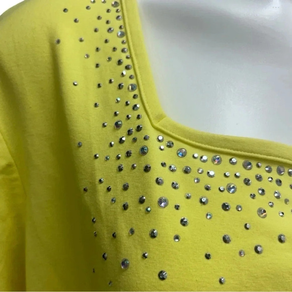 Quacker Factory Yellow Square Neck Sparkle Detail Tunic Top Tee Plus Size NWOT - Picture 3 of 9